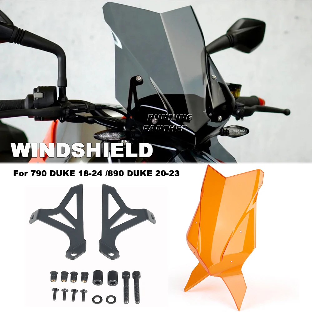 for DUKE 790 2018-2024/DUKE 890 2020-2023 3-color PC material Motorcycle windshield windshield plate, and deflector are suitable