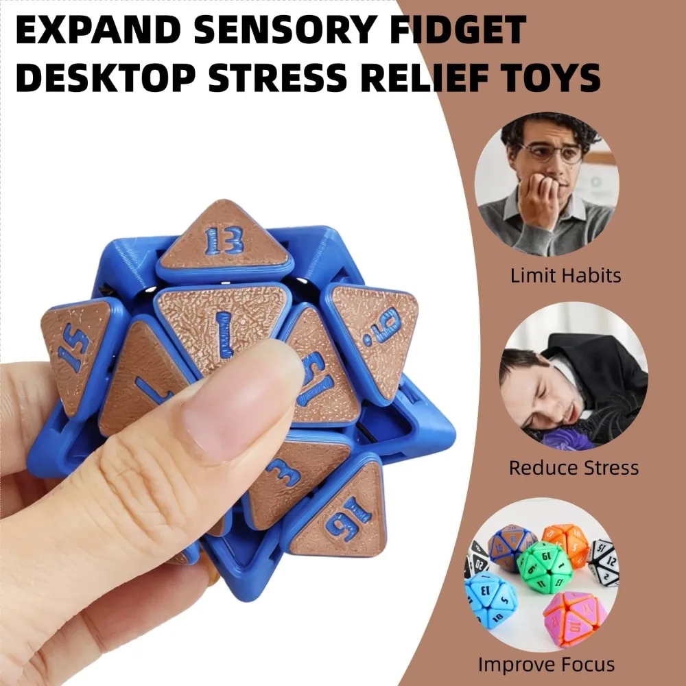 Squishy D20 Fidget impreso en 3D: cubo para aliviar el estrés para la ansiedad y el enfoque, juguete sensorial que clic satisfacen para adultos