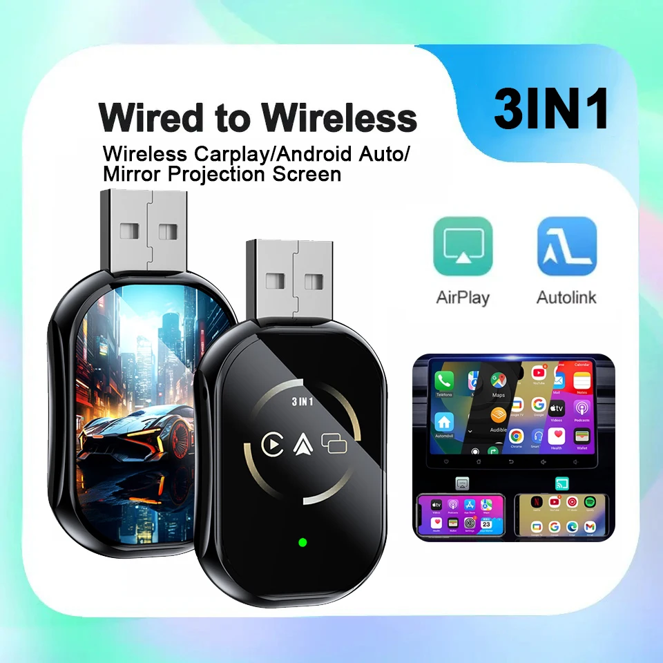 

3в1 Mirror Link Проводной к беспроводному адаптеру Carplay для Airplay Android Auto MirrorLink Car Ai Box для VW Toyota Nissan Honda