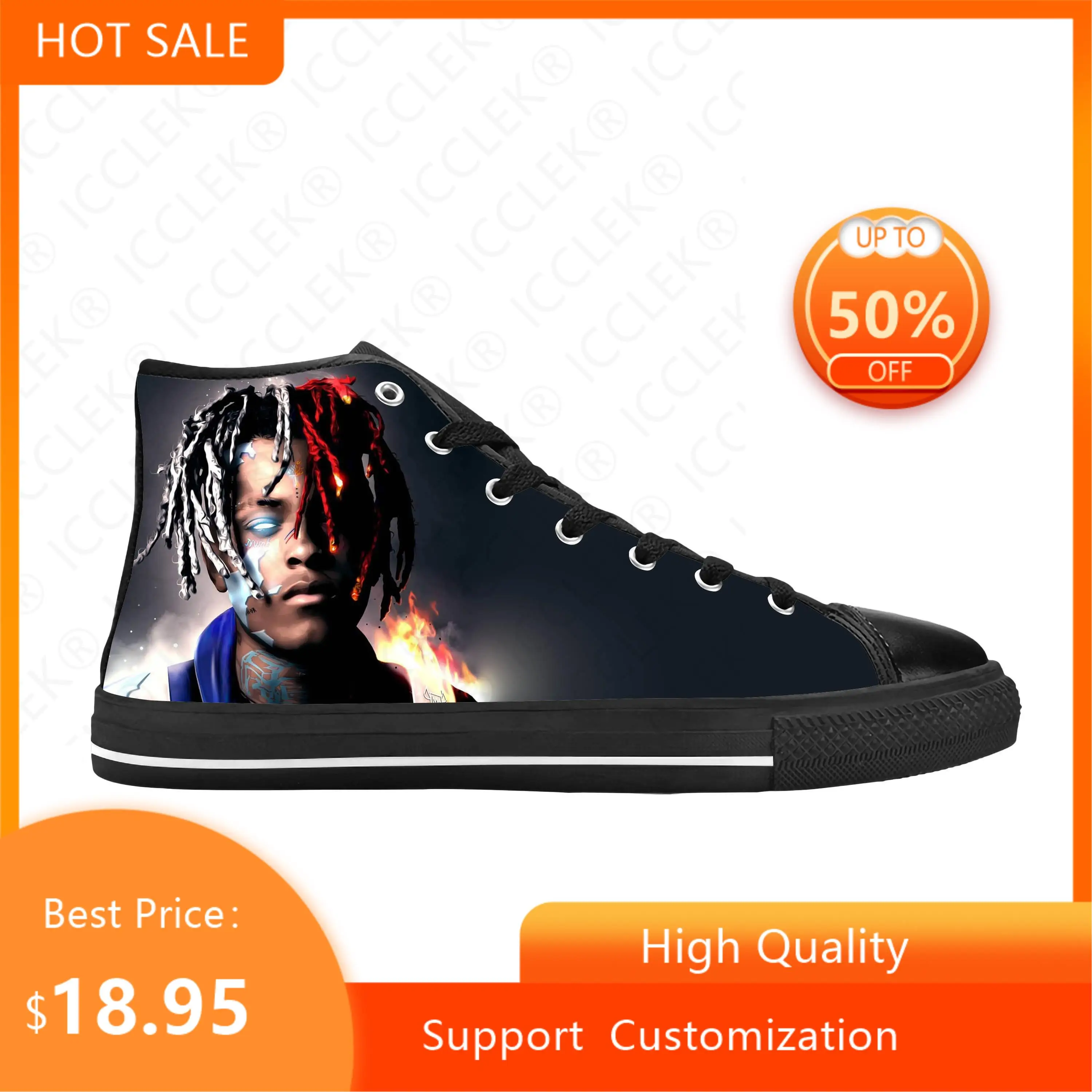 Hot Hip Hop Rapper Rap Singer Music XXXTentacions Casual Shoes High Top Comfortable Breathable Mens Womens Teenager Sneakers