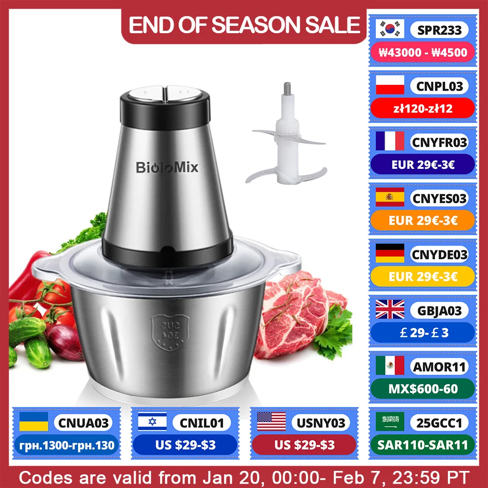 

Stainless steel 2 Speeds 500W 2L big capacity Chopper Meat Grinder Household Mincer Food Processor