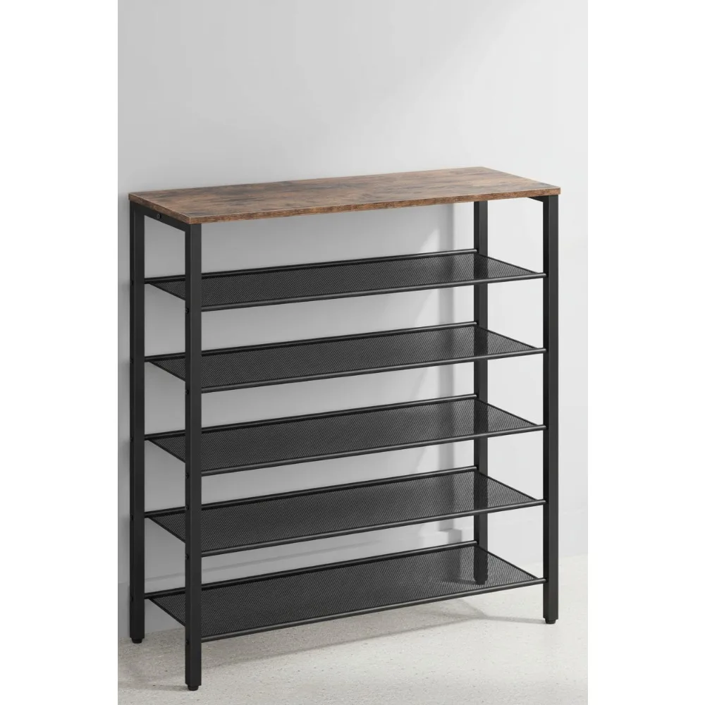 

8-уровневый органайзер для обуви, большая вместимость для хранения на 32 пары, регулируемая коричневая полка в деревенском стиле для прихожей