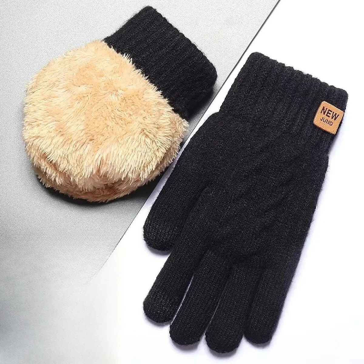 Fleece Lined Fashion Warm Women Men Black Cable Knitted Winter Touch Screen Gloves