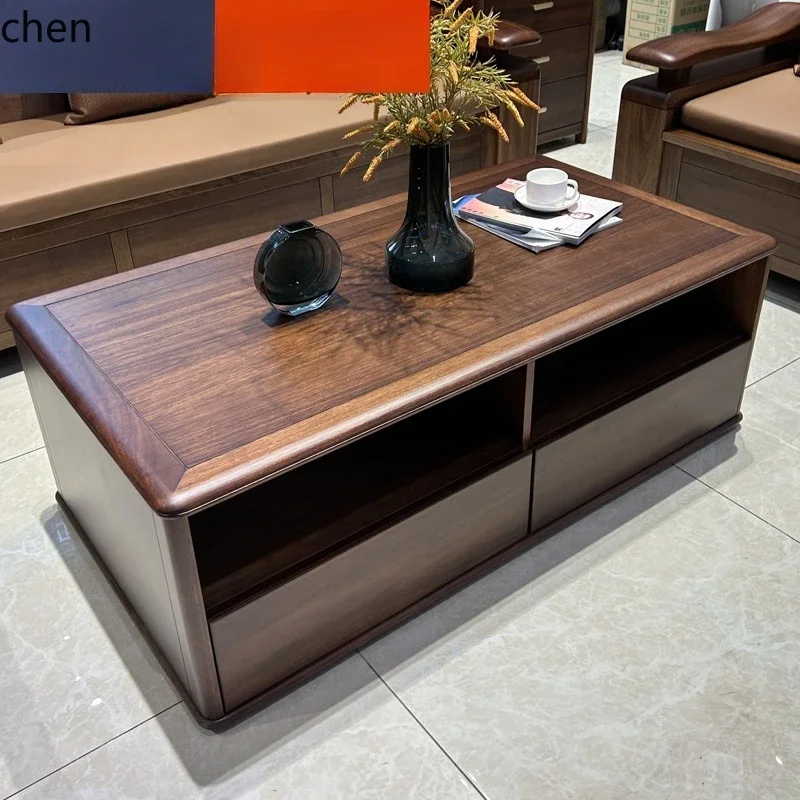 Mesa de centro/TV H5.26 em nogueira preta maciça com gaveta de armazenamento, para apartamentos pequenos, estilo moderno e simples para sala de estar.