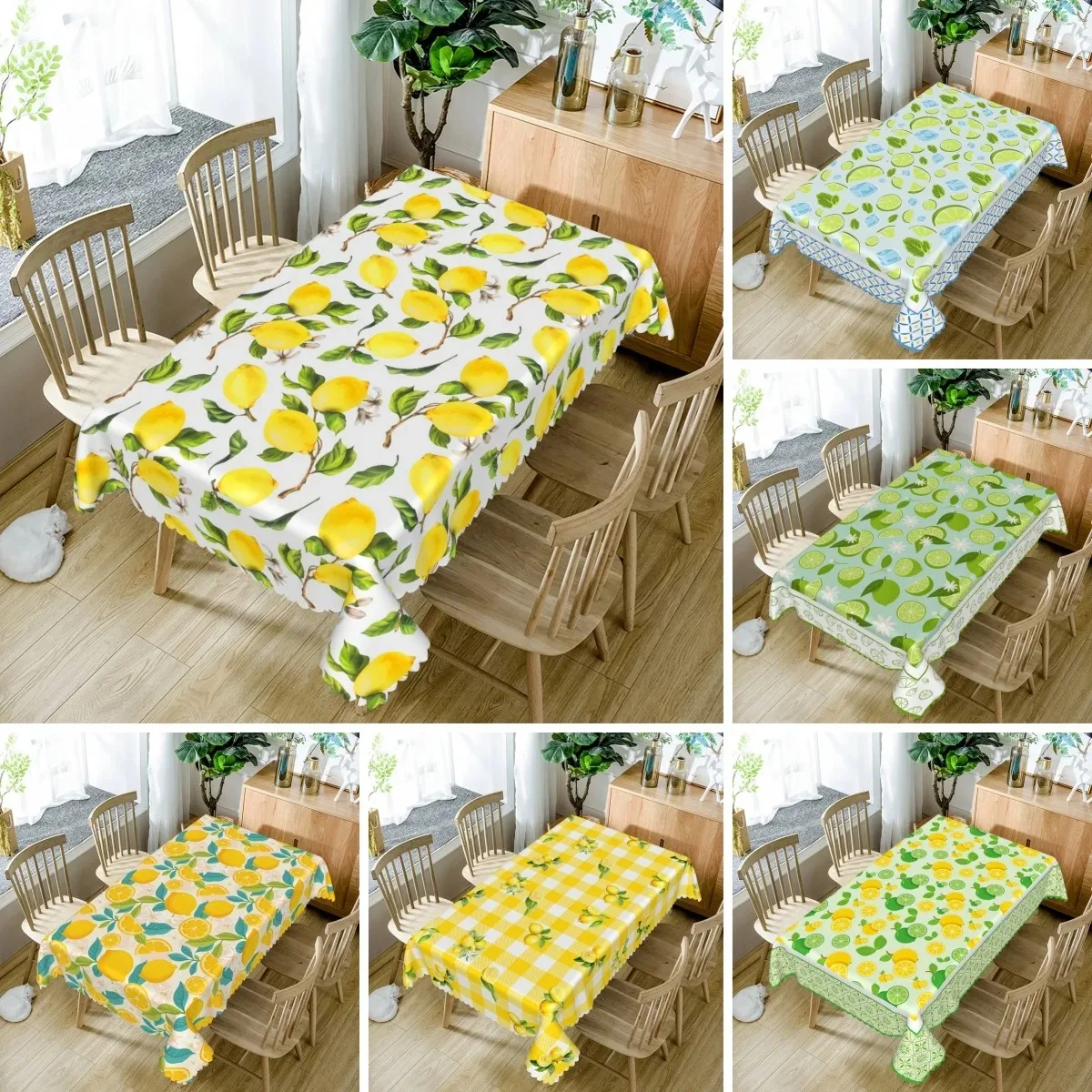 

Waterproof Polyester Lemon Tablecloth 2D Flat Printed Citrus Fruit Table Cover For Spring Summer Kitchen Dining Room Picnic