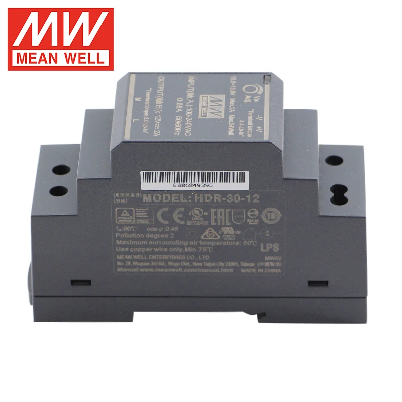 

Mean Well HDR-30W DIN Rail Power Supply HDR-30-12V 24V DC Supply Power Meanwell Ultra Slim Step Shape Industrial Supplies