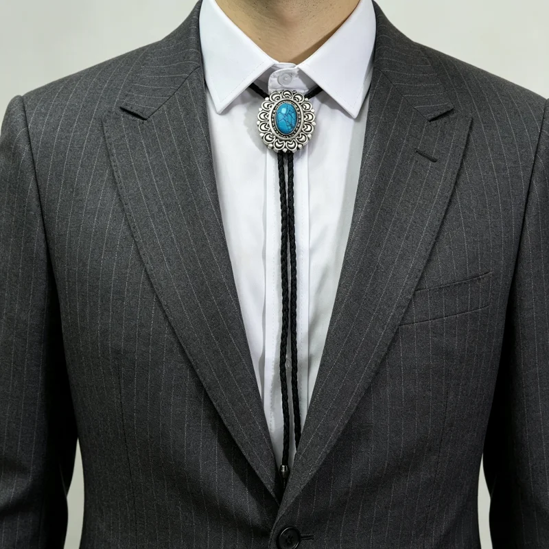 Vintage Cowboy Jazz Turquoise Alloy Mens Bolo Tie Men Women Leather Rope Long Necklace Sweater Chain Shirts Bolo Tie Accessories