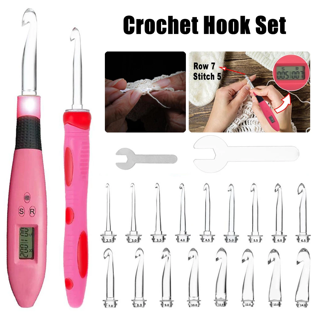 Crochet Hooks Set DIY Steel Knitting Needles Stitches Knit Craft Scissors Markers Weaving Sewing Accessories Tools