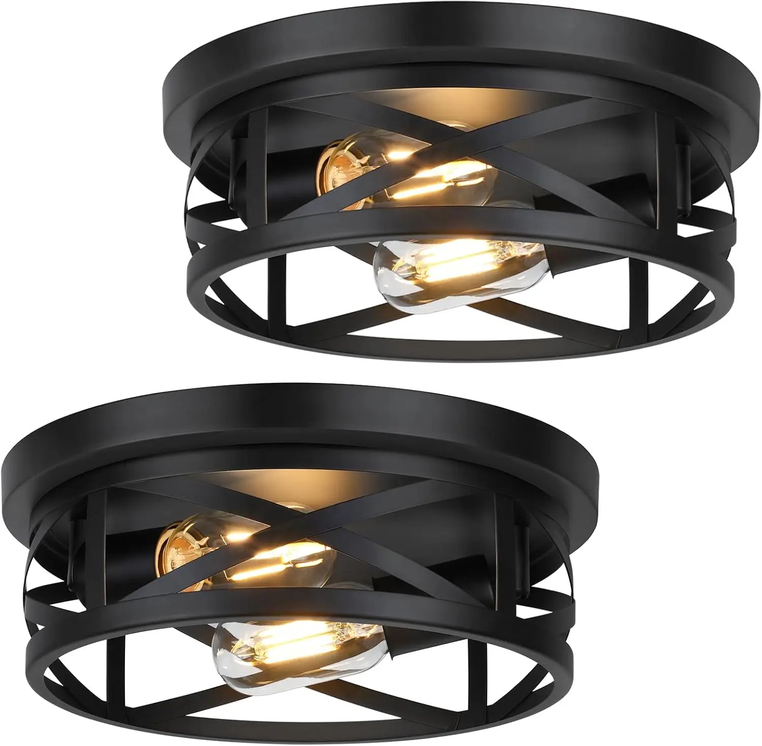 

2-Light Flush Mount Ceiling Light Fixtures, 2-Pack Farmhouse Black Ceiling Lights, Industrial Metal Cage Light Fixtures Ceiling