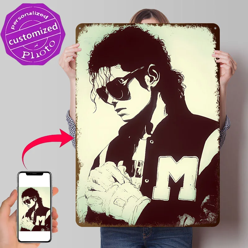 Michael Jackson in Varsity Jacket 3D Texture Metal Poster Customized Wall Art Tin Sign Gift for Mancave Home Decor Accessories