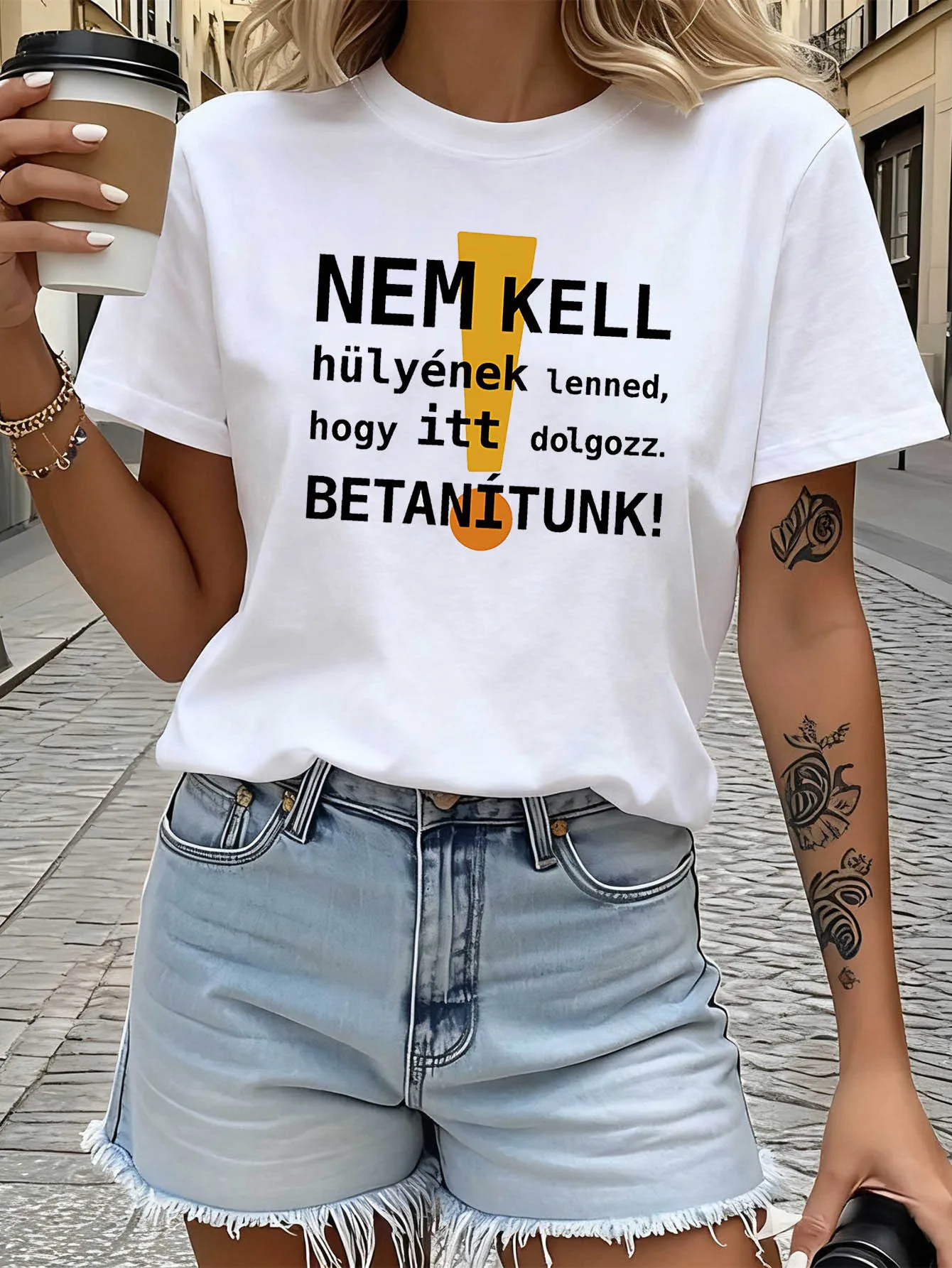 Hungarian Workplace Funny Quote Print Women's T-Shirt Laid-Back Humor Style Casual Versatile Tees Tops Clothes Outfit Female 90s