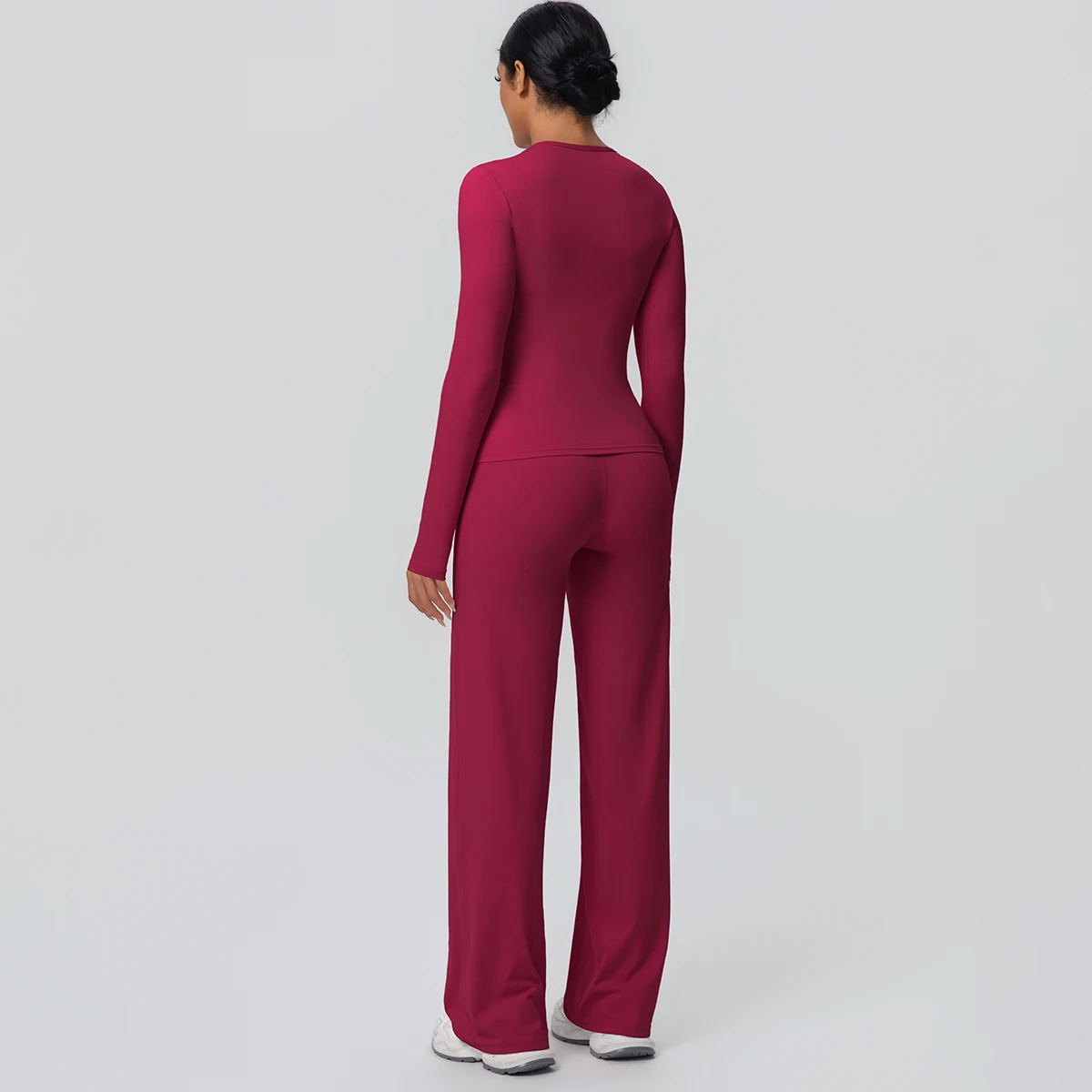 2 stück Frauen Gym Yoga Set Lauf Shirts Schlank Lange Ärmel Workout Top Schnell Trocknend Hohe Stretch Breite Bein Hosen dünne Yoga Set – Detail 35