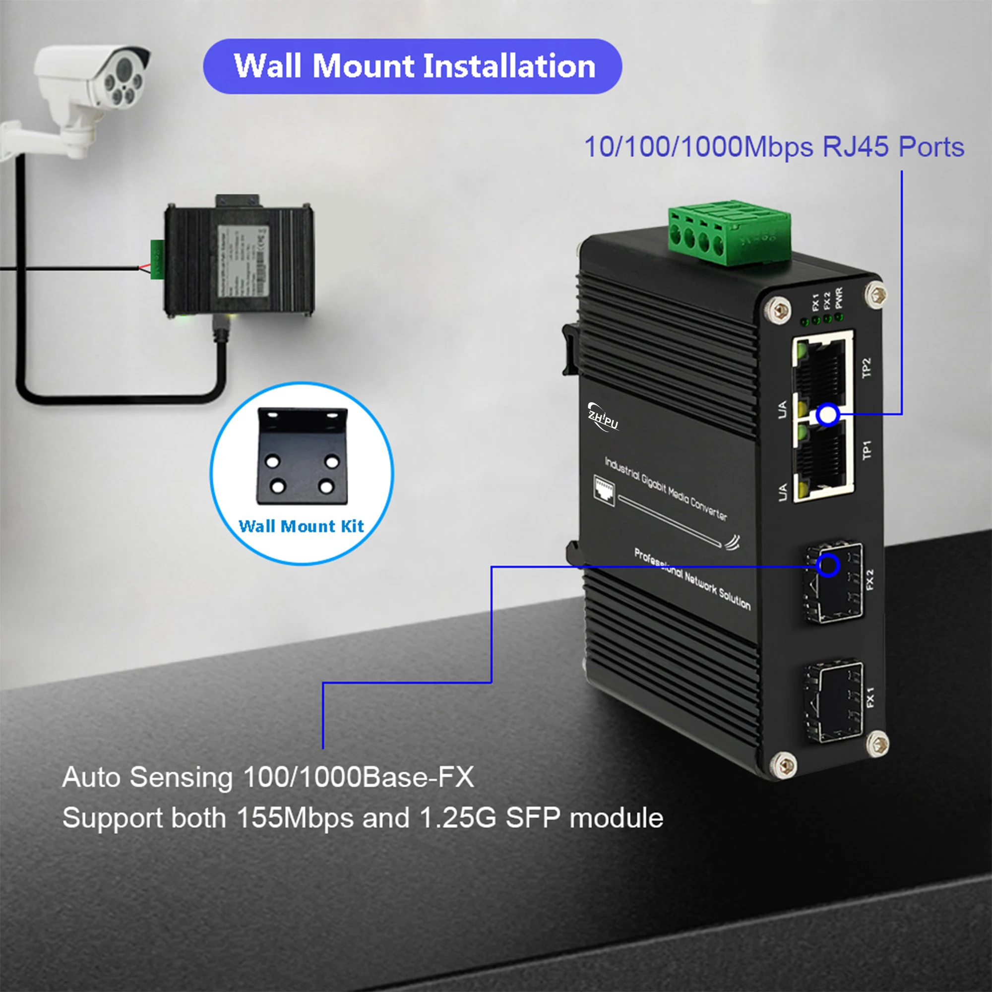 Imagem -02 - Mini Industrial Switch Media Converter Portas Gigabit Poe Switch Sfp Din Rail Sfp para Fiber Ethernet Switch Caixa de Alumínio