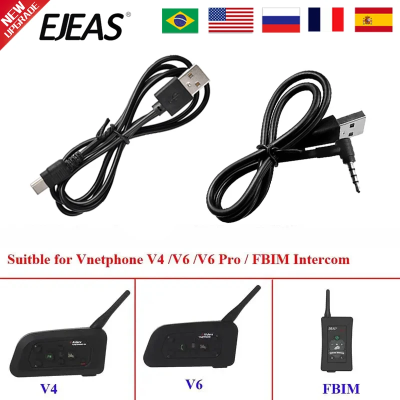 EJEAS Original 3.5mm/Type-C Data Charging Cable for Vnetphone V6/V4PRO Motorcycle Helmet Intercom Bluetooth Headset Accessories
