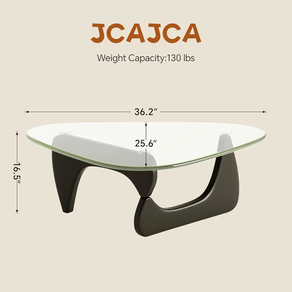 Mid-Century Modern Living Room Coffee Table with Clear Glass Top, Sleek Black Frame