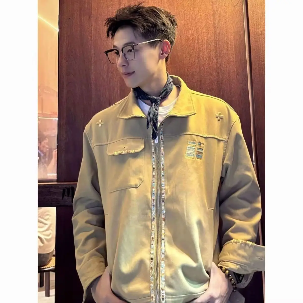 

Retro American Embroidered Lapel Jaet Women's Loose Design Spring New Sle Couple Match Workwear Jaet Youth Trend