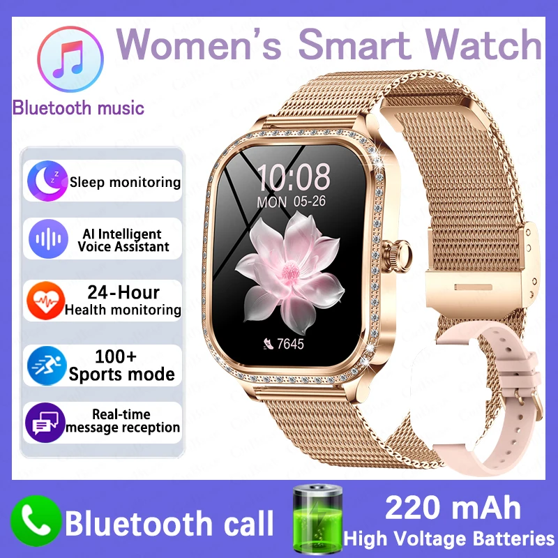 Mode Vrouwen Diamanten Horloge 1.75 inch 360*360 HD Display Hartslag Bloed Zuurstof Monitoring Bluetooth Oproep Smartwatch 2026 Nieuwe