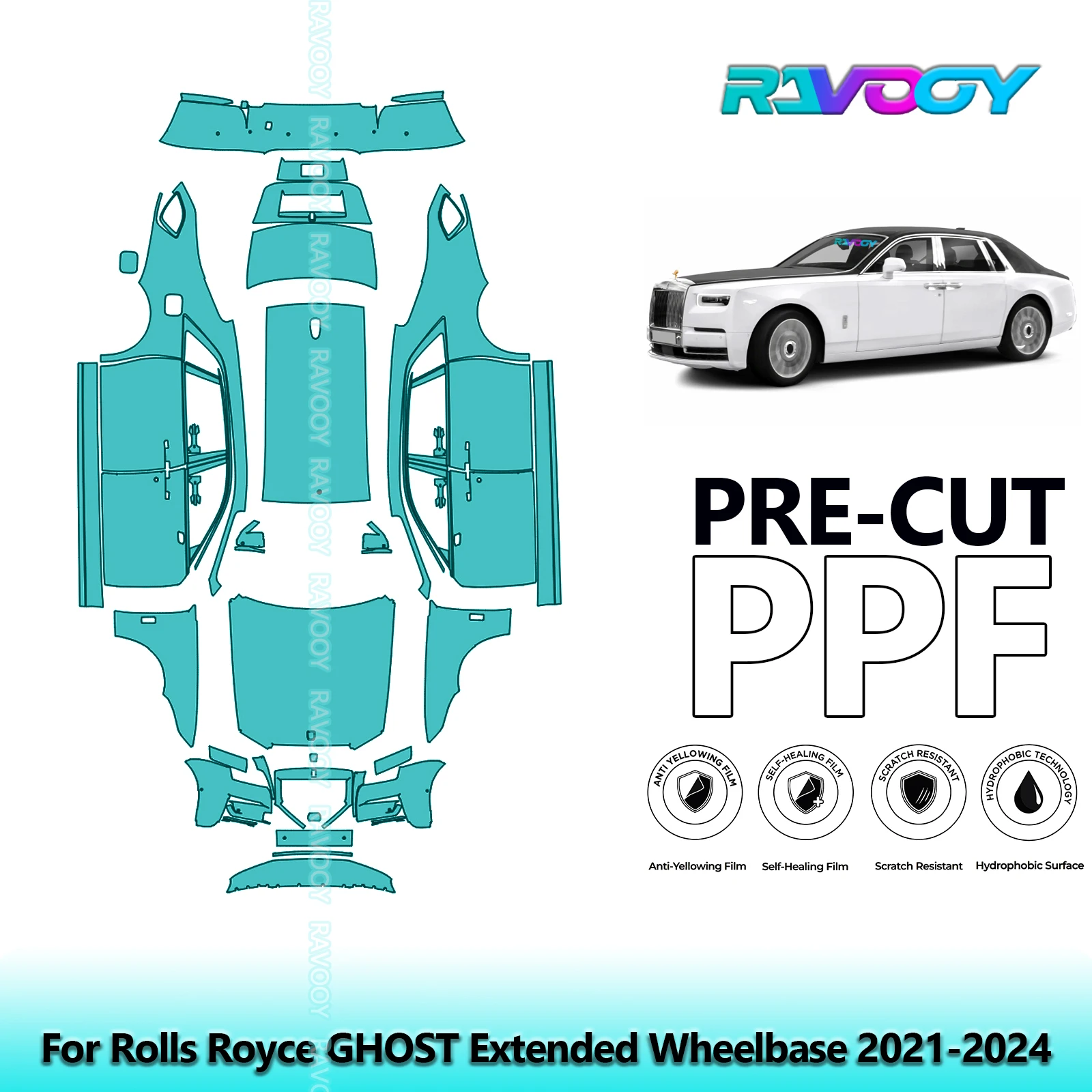 

8.5Mil Precut PPF Paint Protection Film Full Vehicle Clear Bra For Rolls Royce GHOST Extended Wheelbase 2021-2024