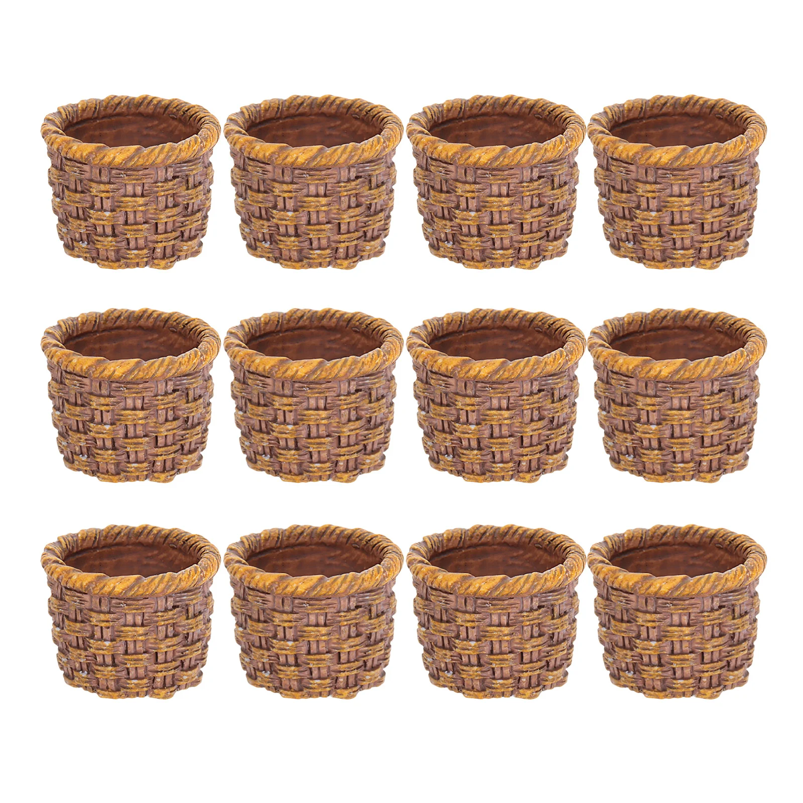 

12pcs Mini Storage Bins Mini Woven Baskets For Dollhouse Decor Fairy Garden Diy Craft Accessories Tiny Picnic Basket Party Favor