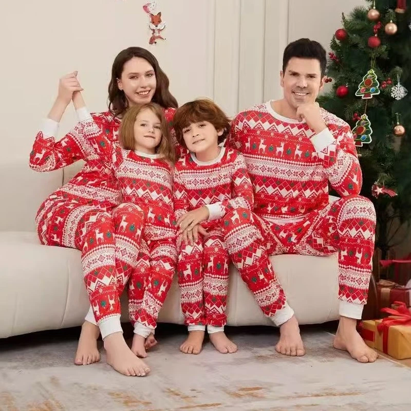 2024 Christmas Family Matching Outfits Elk Father Mother Children Pajamas Sets Daddy Mommy and Me Xmas Pj's Clothes Tops+Pants