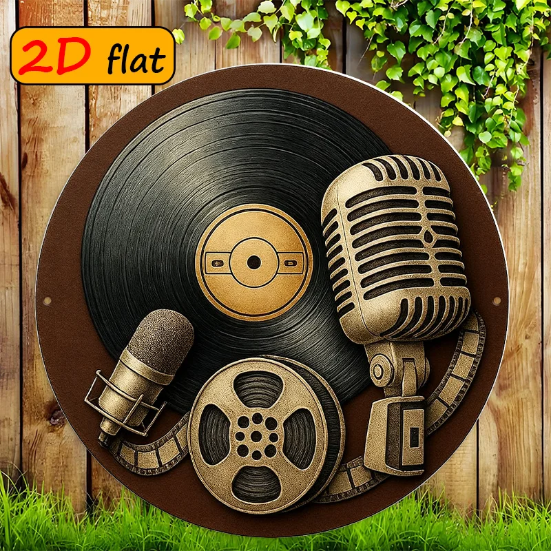 Vintage 2D Flat Aluminum Wall Art 7.87x7.87in Waterproof Durable Round Sign for Study Room Studio