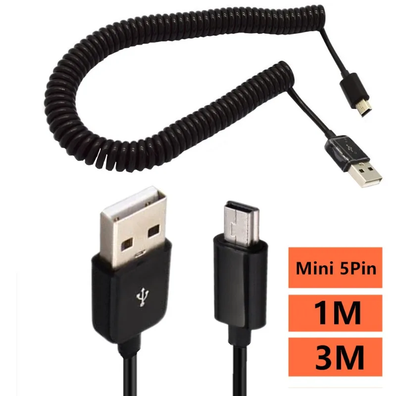 Cavo di ricarica USB 2.0 a spirale mini 5P durevole per fotocamera del telefono HDD T-Port AM-Mini 5P
