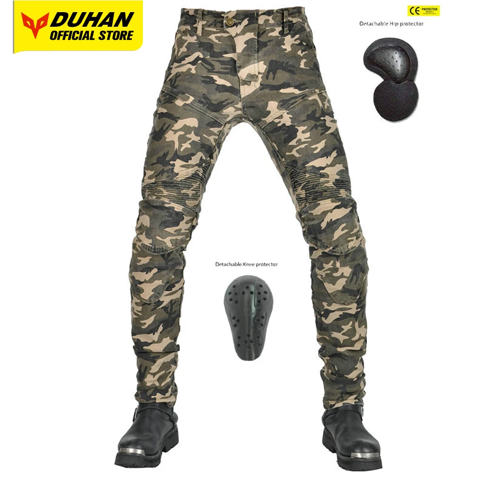 Motorcycle Jeans Men's Camouflage Moto Off-road Slim Fitting Elastic Anti Fall Motorbike Pants Silicone Protector
