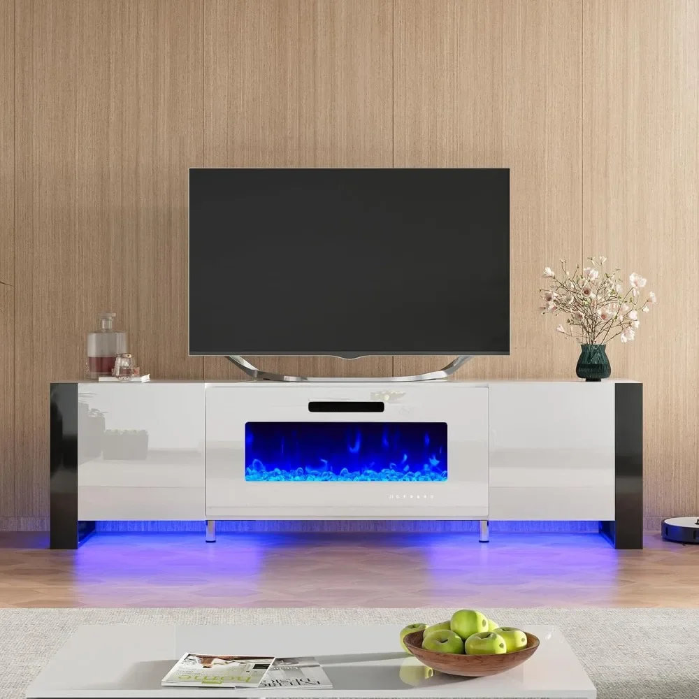 

Fireplace TV Stand withFireplace, Modern High Gloss Entertainment Center LED Lights, U-Shaped Legs TV Console Cabinet for TVs