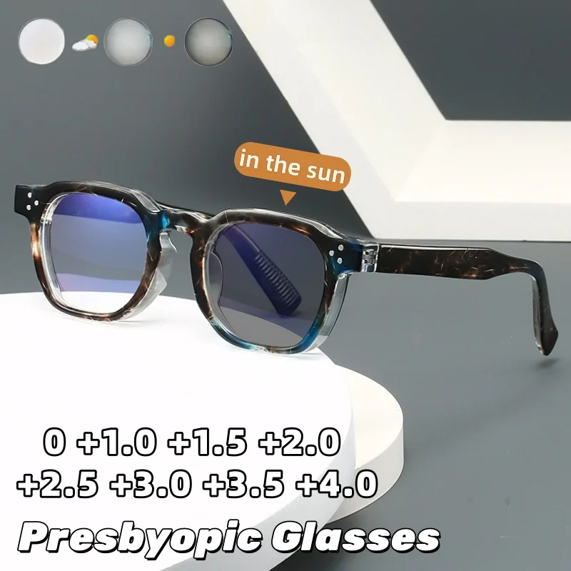 

New Stylish Oversized Square Frames Photochromic Reading Glasses Ultra-light Anti-blue Light Presbyopia Eyewear 0 To +4.0