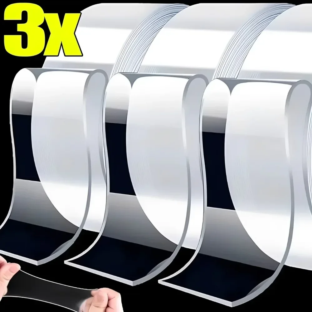 3/1Rolls Nano Double Sided Tapes Transparent Waterproof Adhesive Tape Multipurpose Washable Kitchen Bathroom DIY Decoration Tape