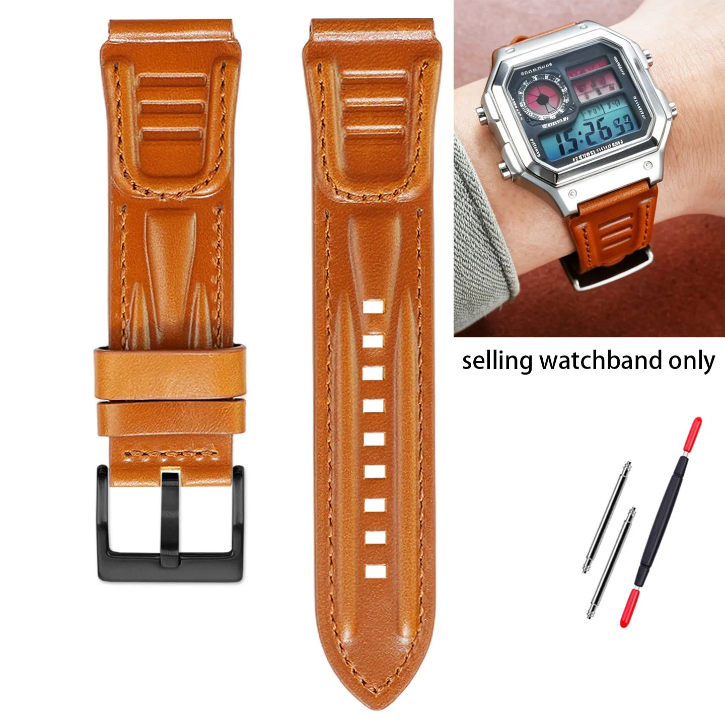 18mm genuine leather watch strap for Casio small square AE1200/1300 A168/W218 modified retro genuine leather watch strap accesso