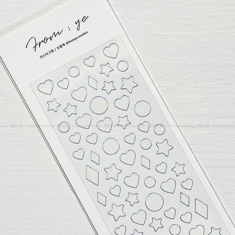 Transparent Laser Gold Silver Star Love Round Series Decorative PVC Laser Stickers Scrapbooking Stick Stationery Sticker