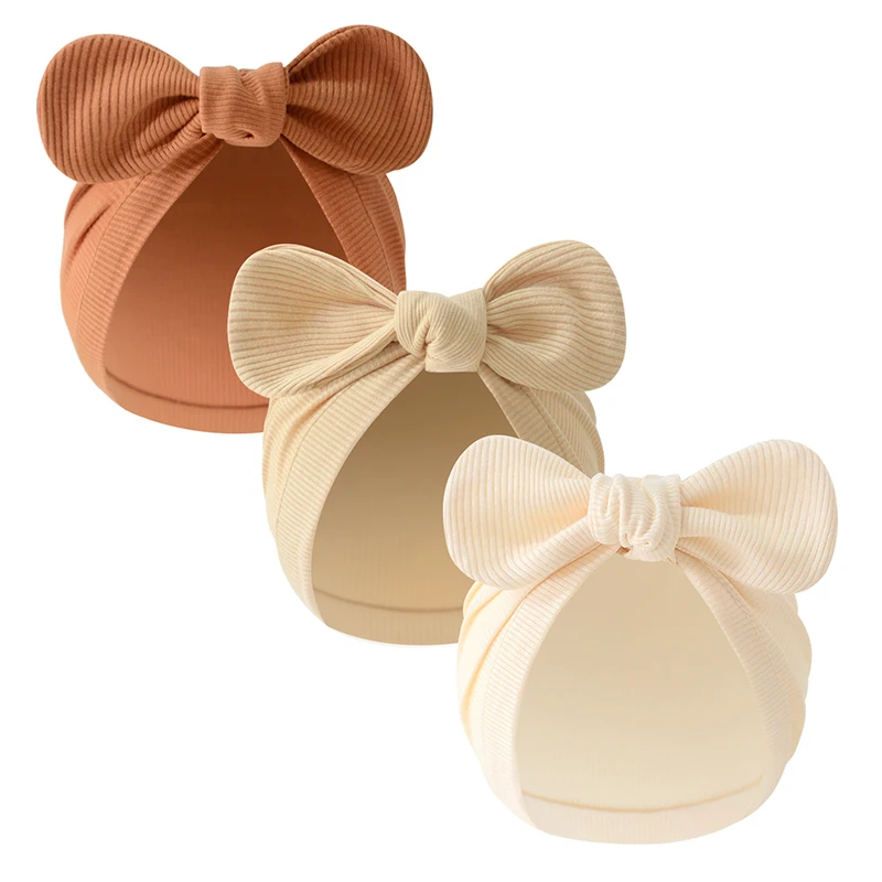

European and American Newborn Baby Turban Hat Multiple Colors Cute Bow Round Knot Indian Hats Bunny Ear Knot Pull Infant Cap