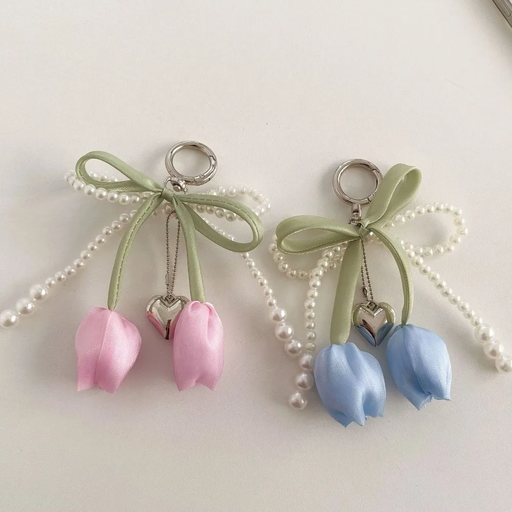 Fashion Ribbon Pearl Lace Bow Bag Accessories Tulip Jewelry Style Mobile Phone Pendant DIY Bag Charm Pendant Women Accessories
