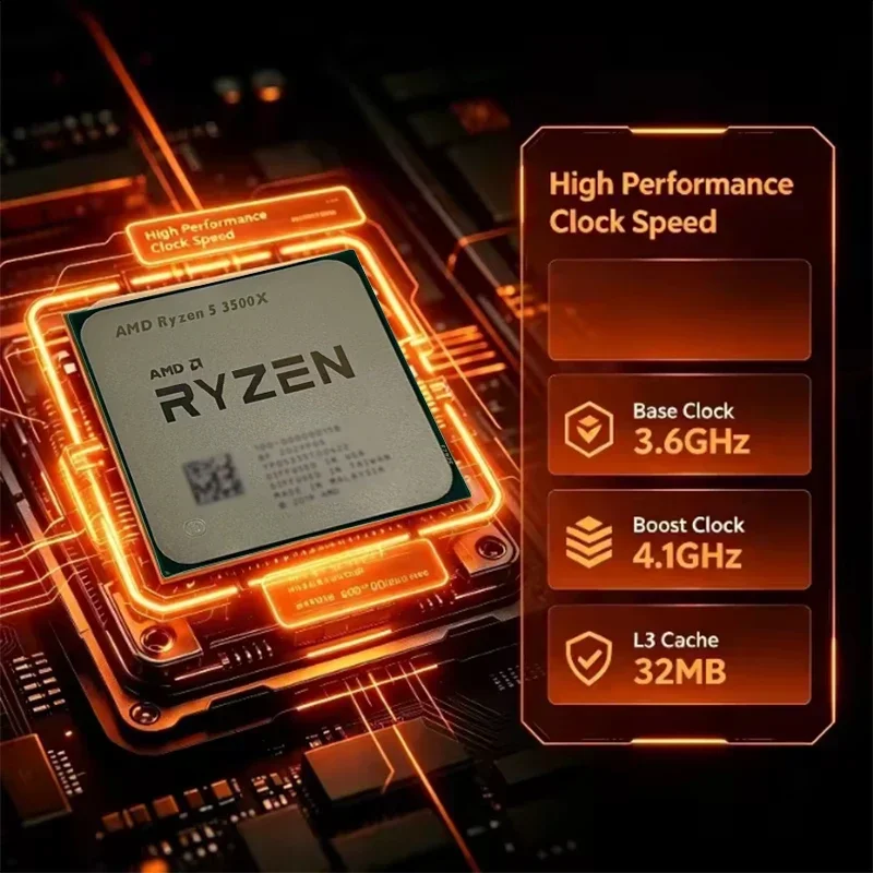 AMD Ryzen 5 3500X Desktop Gaming Processor, 6-Core 6-Thread, 3.6GHz Base 4.1GHz Boost, 32MB Cache 7NM 65W, AM4 Socket CPU