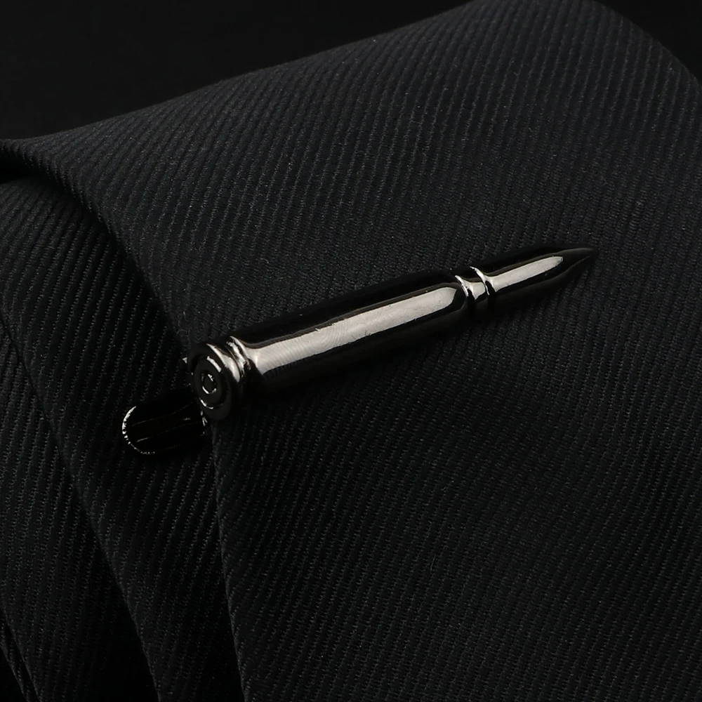 4pcs Metal Men Tie Clip Set With Gift Box Gentlemen Classic Necktie Tie Bar Clasp Clip Pin Black Gun Bullet Wedding Men Jewelry