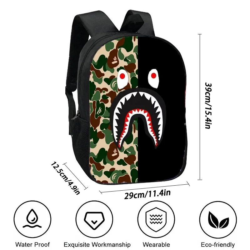 Cartoon Camouflage Shark School Backpack  ,Cartoon School Bags for Boys Girls ,Large Capacity Kids Backpack for  Kindergarten