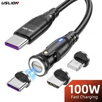 USLION PD100W Magnetic Charging Cable Laptop Data Transfer Cable Tablet Type C Fast Charging Cable For Xiaomi Samsung Redmi