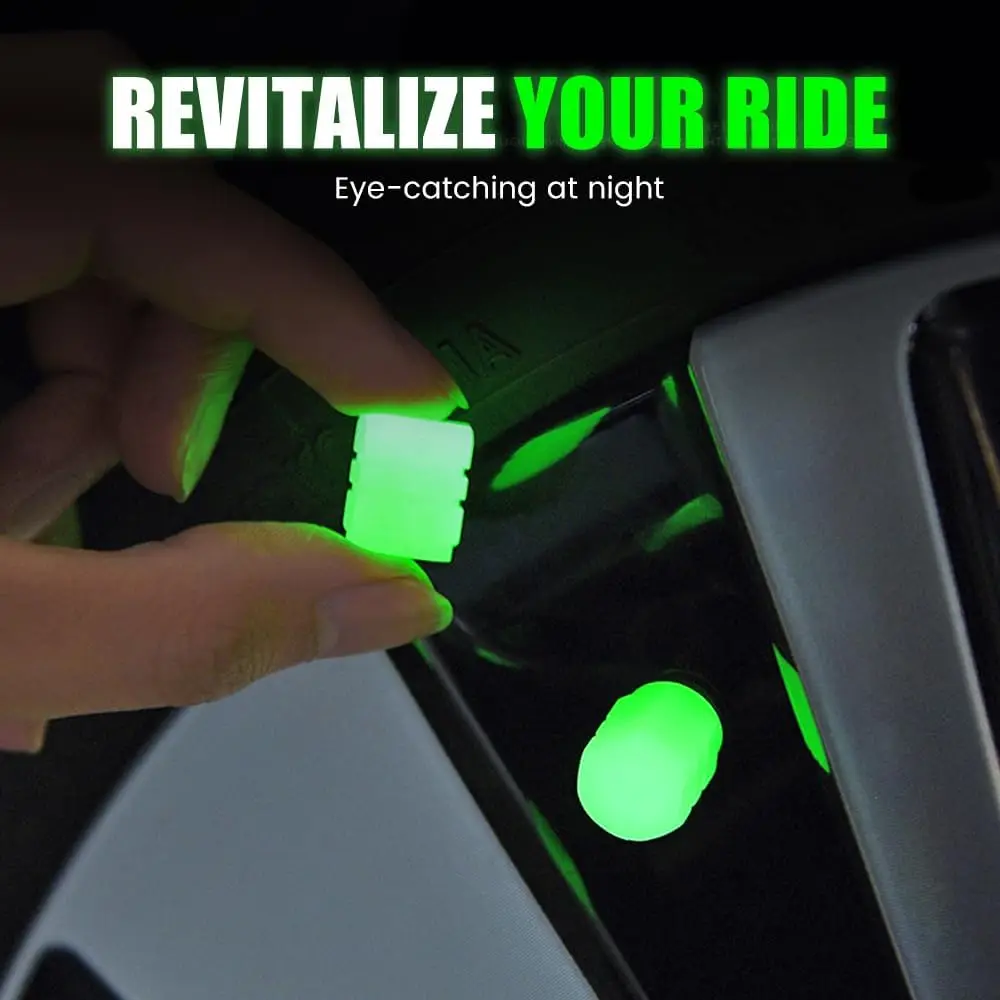 Fluorescent Tire Valve Caps 4PC Glow in Dark Dustproof Stem Covers for Car SUV Motorcycle view 2