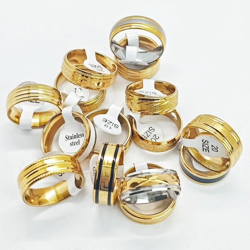 Wholesale 10/20 Pcs Mixed Styles 8mm Wide Stainless Unisex Stackable Band Rings Bulk Pack For Accessory Shop Restock
