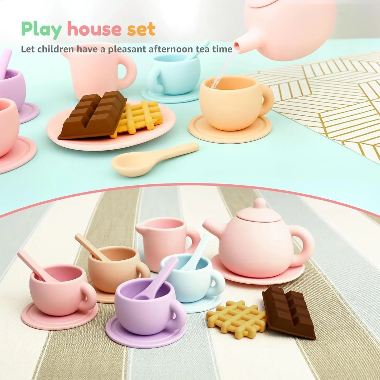 مجموعة شاي بعد الظهر لعبة ملحقات المطبخ للأطفال من السيليكون للطعام هدية تعليمية لحفلات الشاي #2