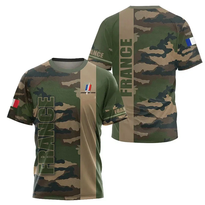 Summer New French Army Camo Men's T-shirt 3D Printed Veterans Extra Large Top Special Forces Tactical Sports Short Sleeve Top