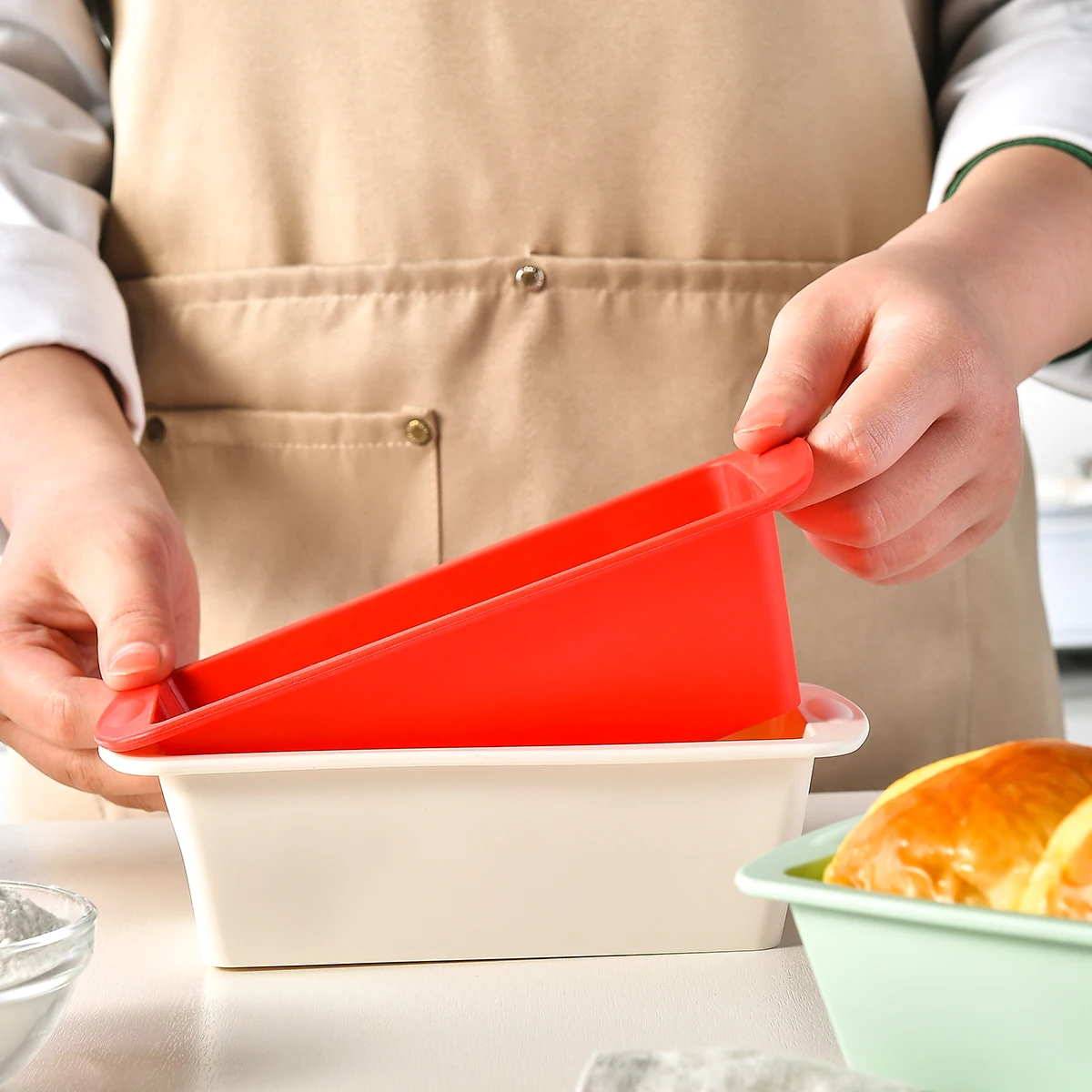 Molde Rectangular de silicona para el hogar, utensilios para hornear pasteles, Pan de pascua, 1/4 piezas