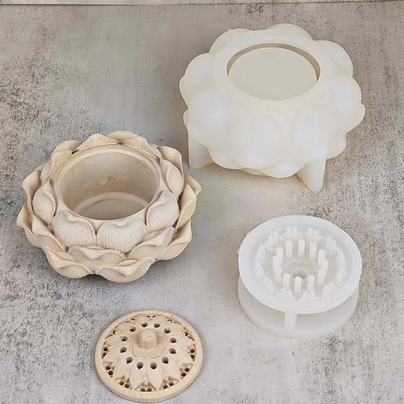قالب مبخرة جبس إسمنتي ذاتي الصنع ، لوتس راتنج الإيبوكسي ، قالب سيليكون لتخزين الروائح ، أصيص زهور عصاري ، زينة