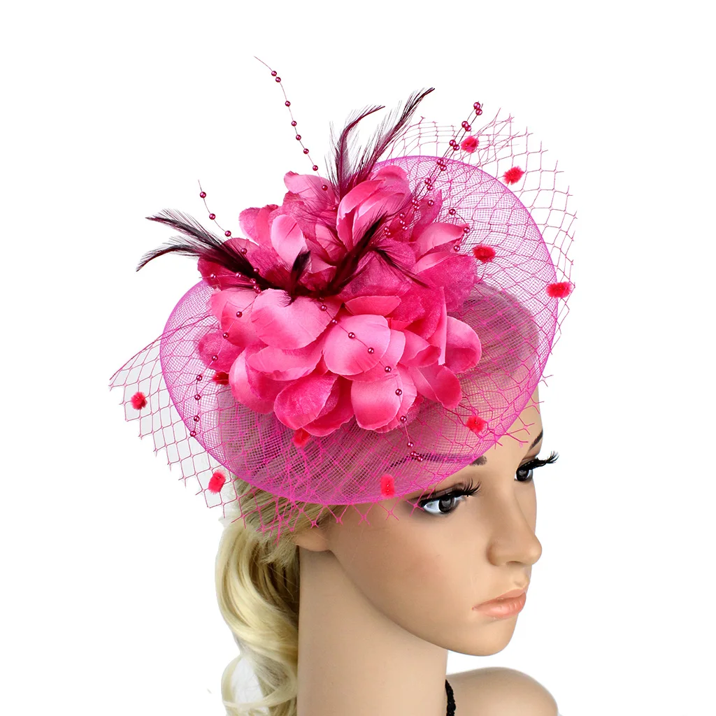 Fascinators Feather Womens Headwear Flower Derby Hat for Cocktail Ball Wedding Headband Elegant Clip Wedding Bridal Tea Party