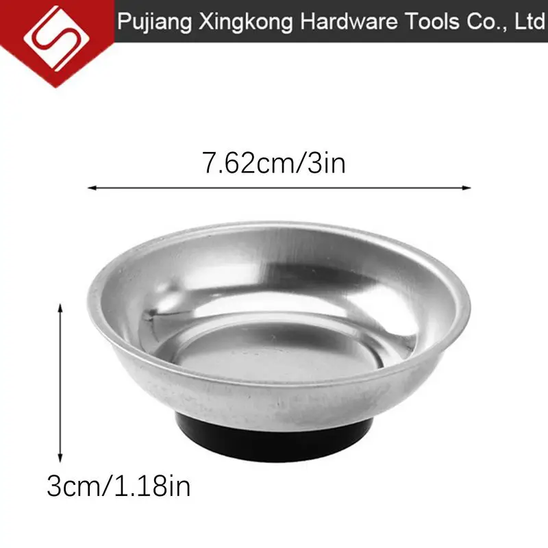 Round Magnetic Parts Tray Bowl Dish Stainless Steel Garage Holder Tool 3/4/6 inches