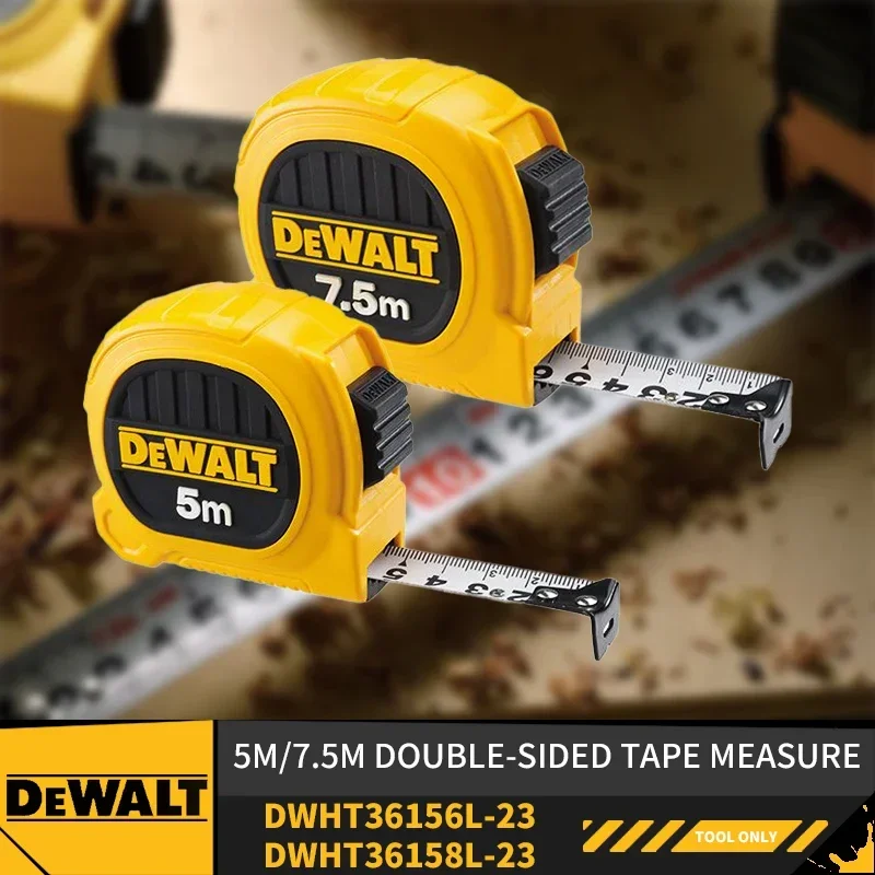 DEWALT-cinta métrica de doble cara para construcción, herramientas de medición de mapeo de carpintería, DWHT36156L-23/DWHT36158L-23, 5M, 7,5 M