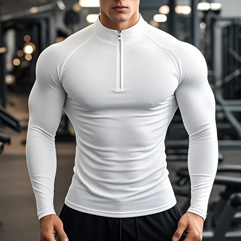 Plain Compression Sports Polo Shirts Fitness Tight Long Sleeve Polos Mens Running Training Gym Sportswear Quick Dry Rashgard