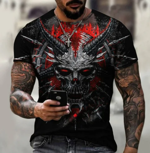 New Devil Satan 3D Printed Men\'s T-shirts Summer Fashion Harajuku Hip Hop Casual Tees Streetwear Personality Round Neck Y2k Tops