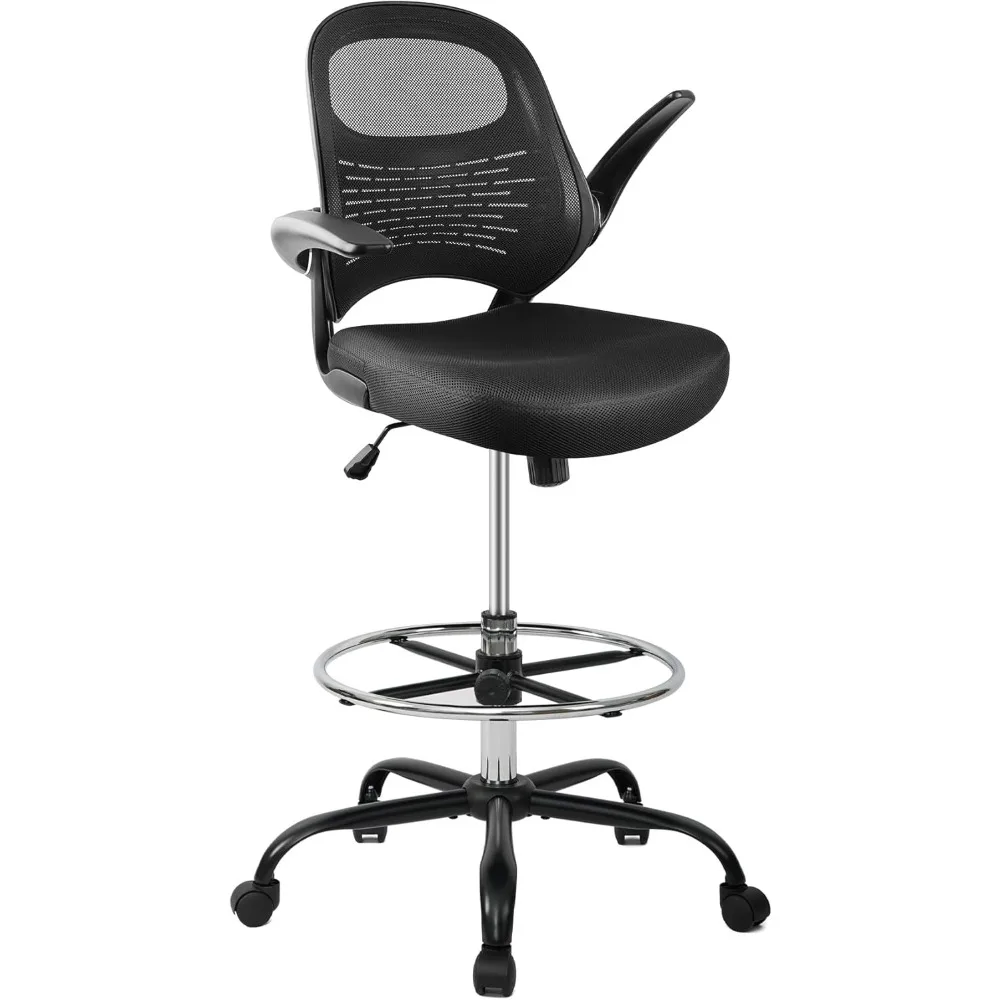

Drafting Chair with Flip-Up Arms, Adjustable Height & Lumbar Support Tall Office Chair for Standing Desk, Ergonomic Drafting St